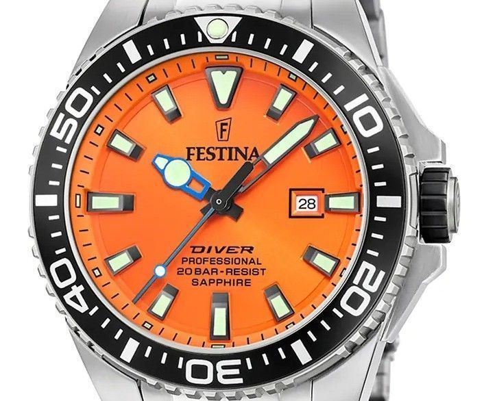 Festina Diver Stainless Steel Orange Dial Quartz F20663-4 200M Men's Watch