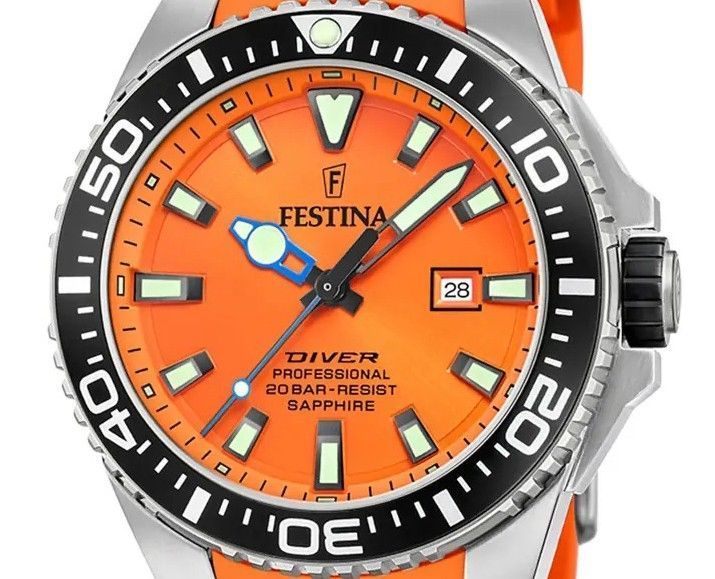 Festina Diver Rubber Strap Orange Dial Quartz F20664-4 200M Men's Watch