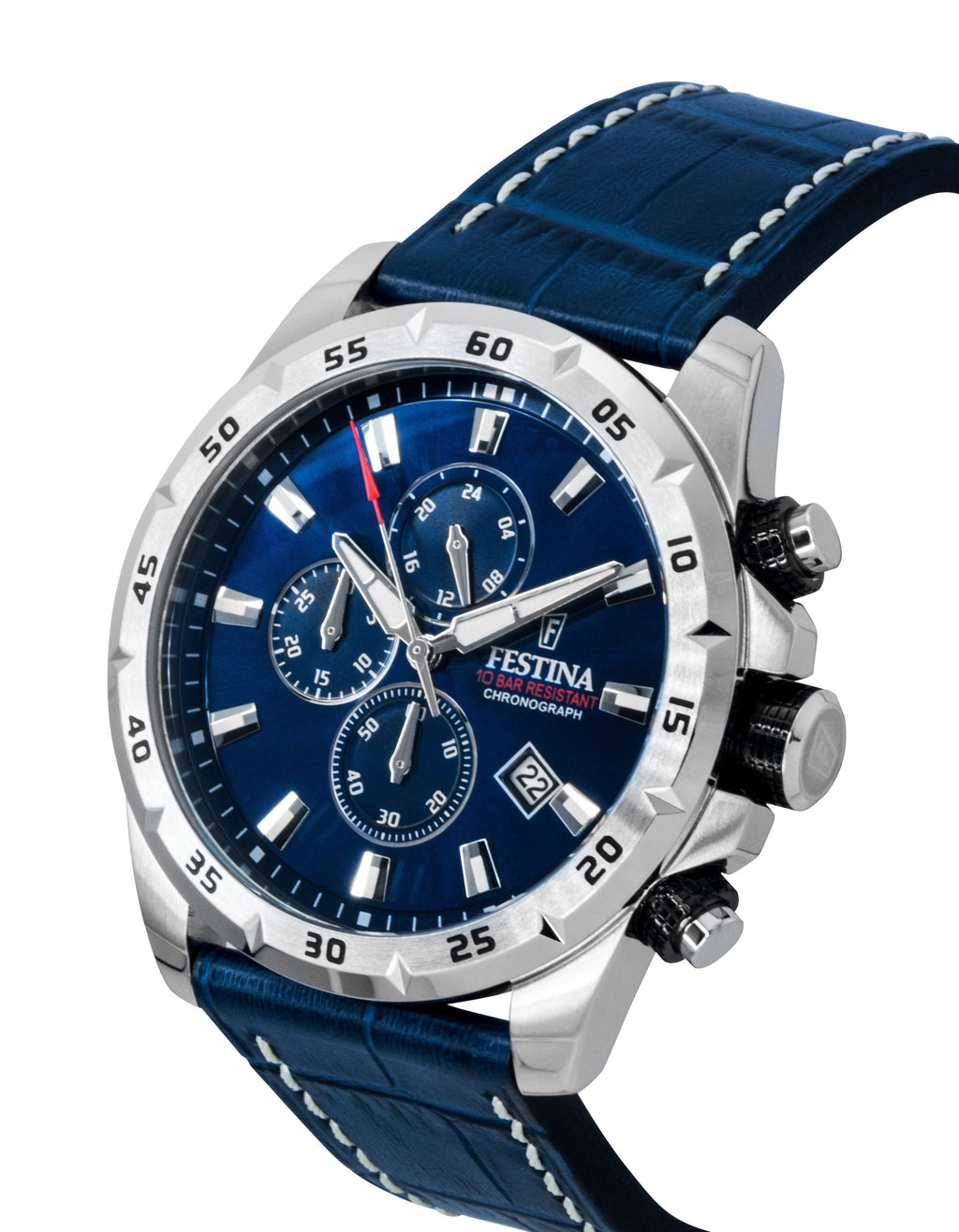 Festina Timeless Chronograph Leather Strap Blue Dial Quartz F20692-2 100M Men's Watch