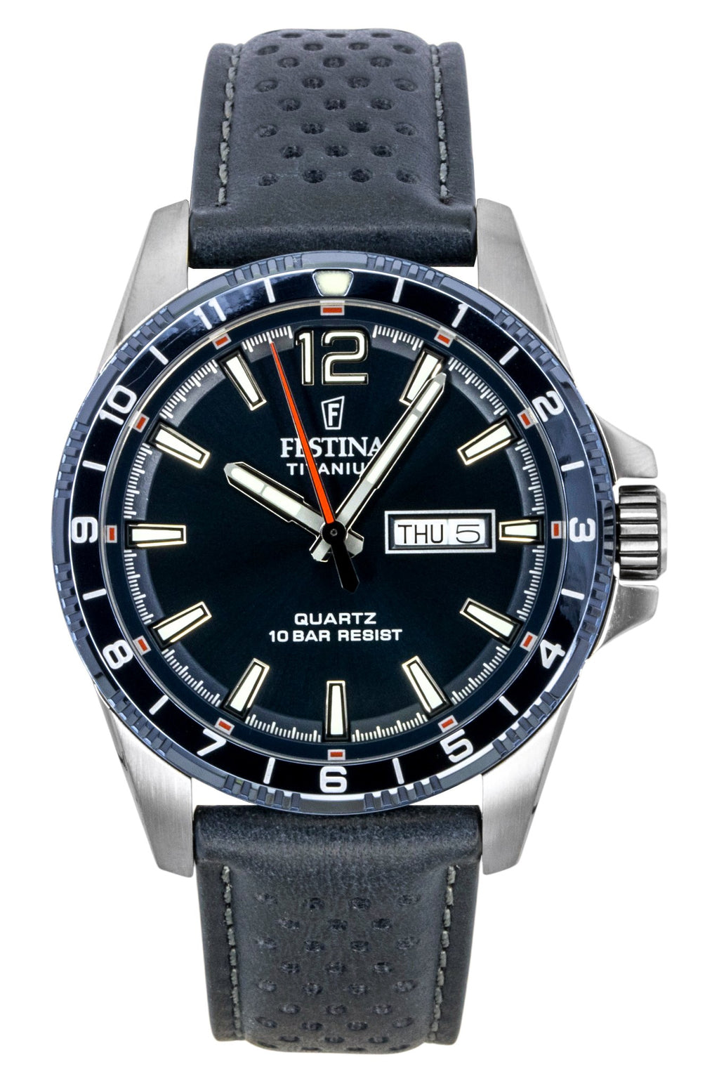 Festina Titanium Analog Leather Strap Blue Dial Quartz F20699-2 100M Men's Watch