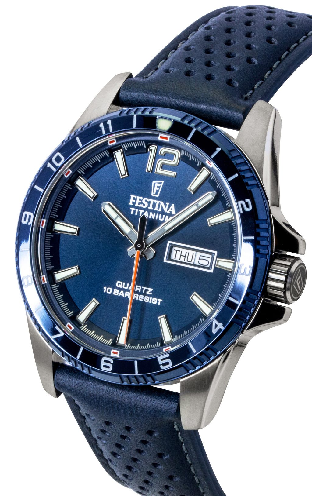 Festina Titanium Analog Leather Strap Blue Dial Quartz F20699-2 100M Men's Watch