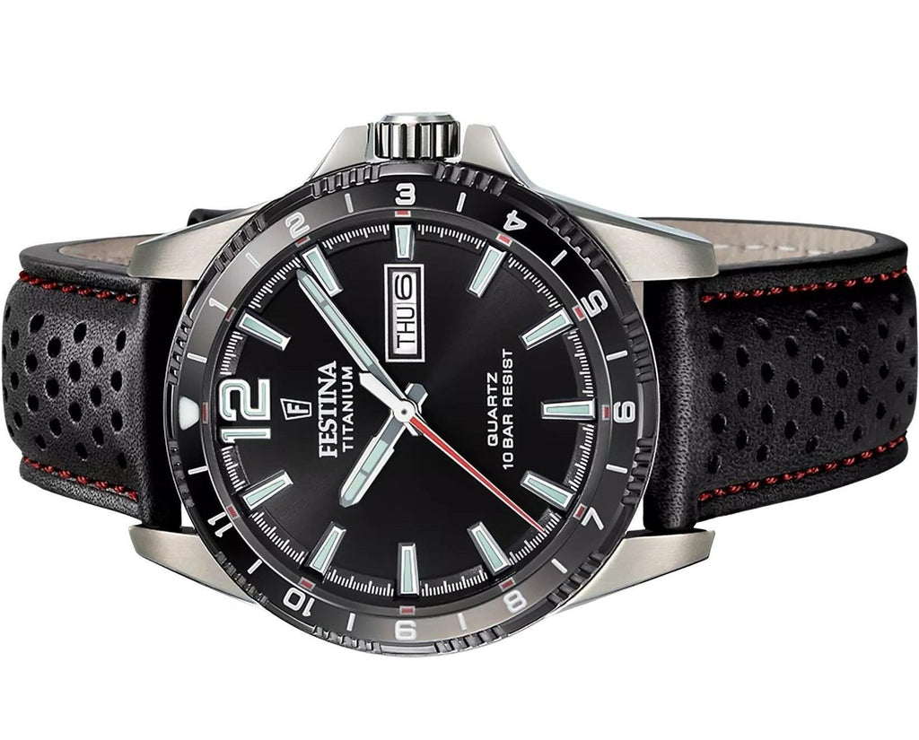 Festina Titanium Leather Strap Black Dial Quartz F20699-4 100M Men's Watch