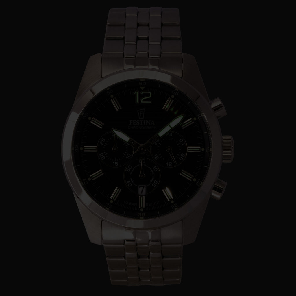 Festina Timeless Chronograph Stainless Steel Black Dial Quartz F20742-3 100M Men's Watch