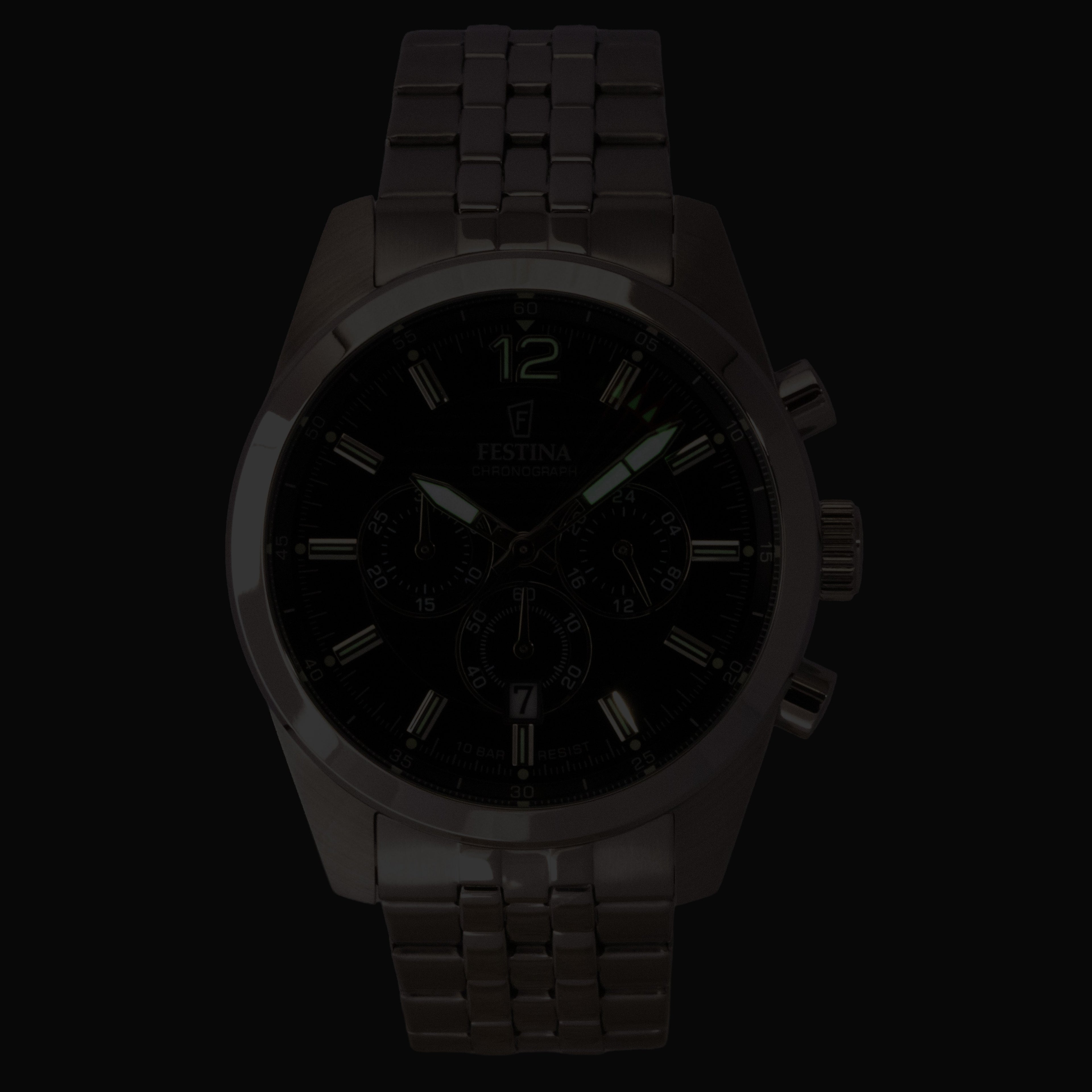 Festina Timeless Chronograph Stainless Steel Black Dial Quartz F20742-3 100M Men's Watch