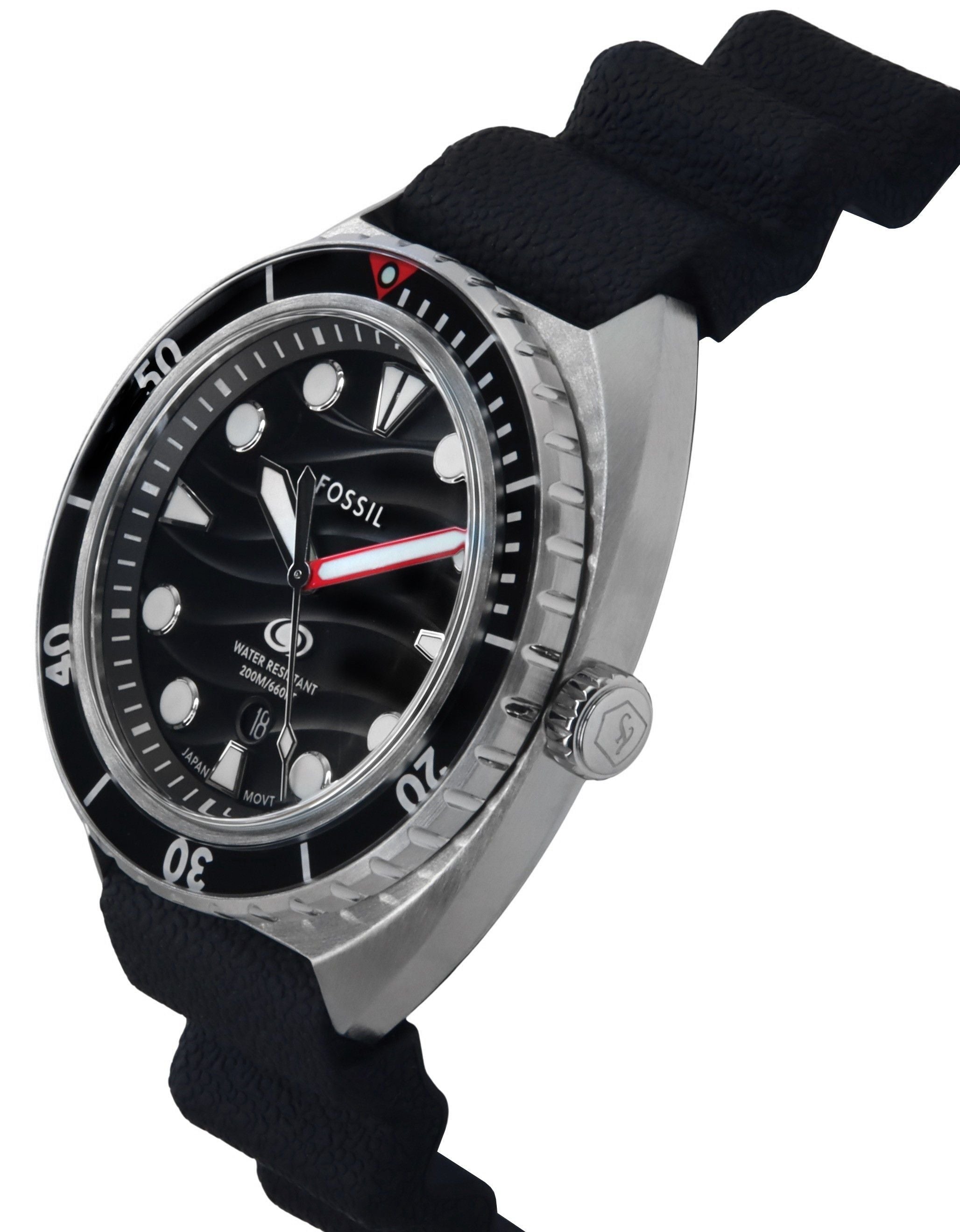 Fossil Breaker Silicone Strap Black Dial Quartz Diver's FS6062 200M Men's Watch