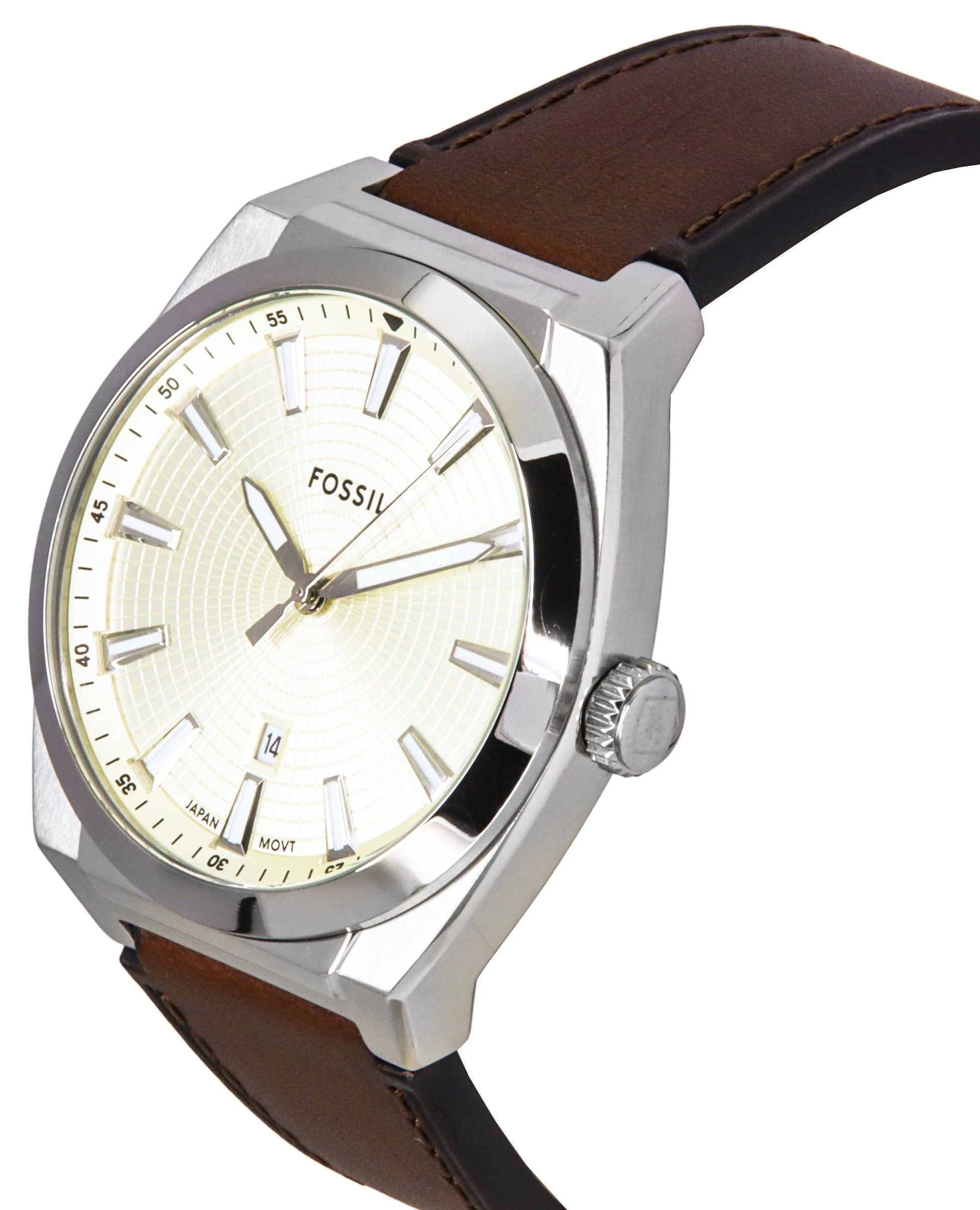Fossil Everett Leather Strap Cream Dial Quartz FS6071 Men's Watch