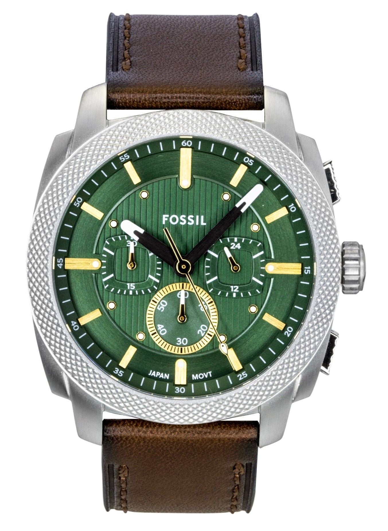 Fossil Machine Chronograph Leather Strap Green Dial Quartz FS6100 Men's Watch