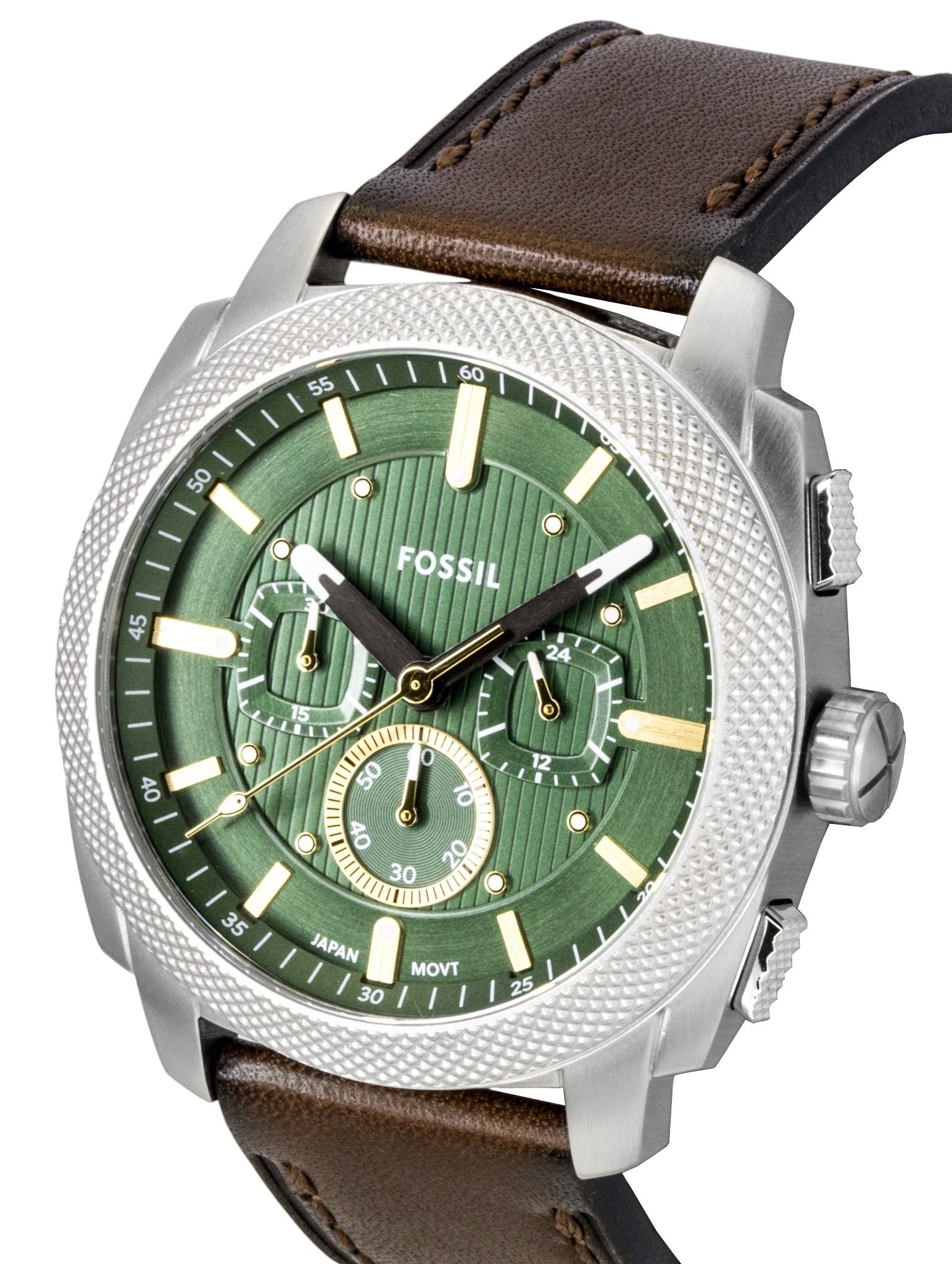 Fossil Machine Chronograph Leather Strap Green Dial Quartz FS6100 Men's Watch