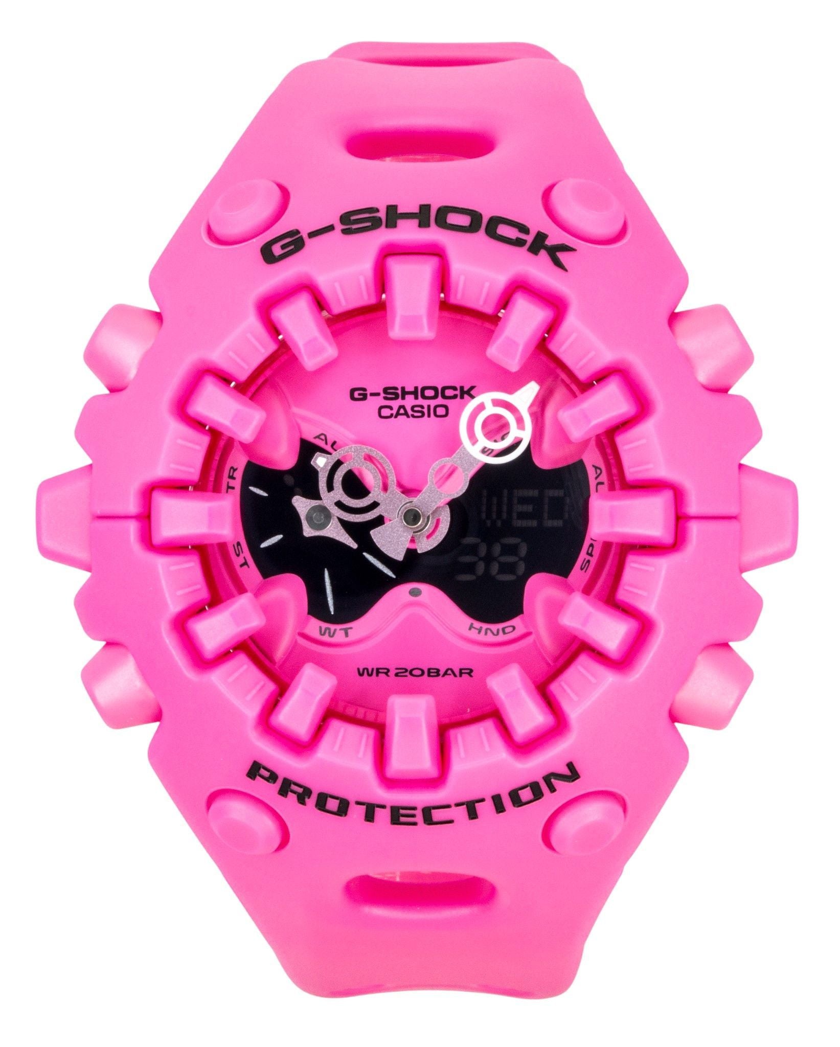 Casio G-Shock Analog Digital Pink Resin Strap Pink Dial Quartz GA-V01-4A 200M Women's Watch