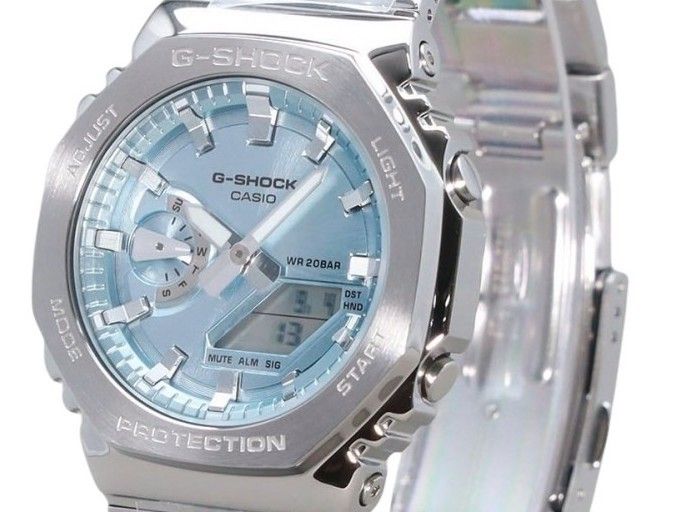 Casio G-Shock G-Steel Analog Digital Stainless Steel Light Blue Dial Quartz GM-2110D-2A 200M Men's Watch