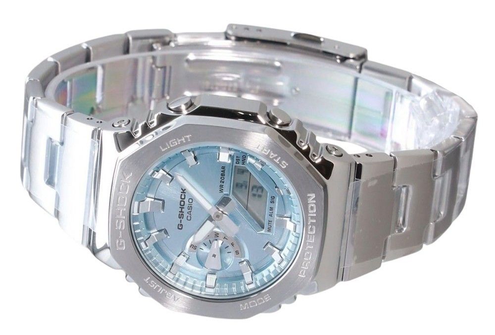 Casio G-Shock G-Steel Analog Digital Stainless Steel Light Blue Dial Quartz GM-2110D-2A 200M Men's Watch