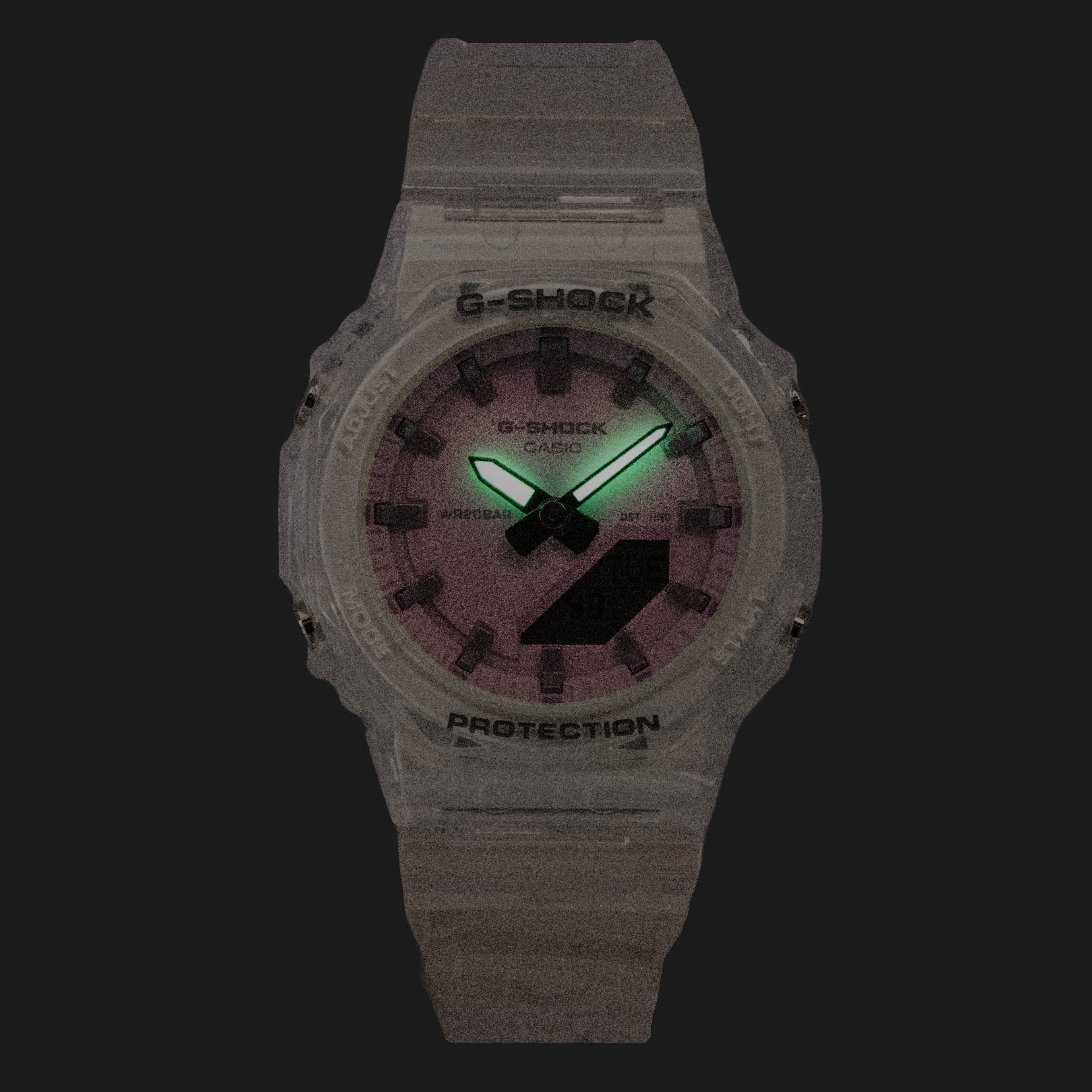 Casio G-Shock Analog Digital Transparent Resin Strap Pink Dial Quartz GMA-P2100SR-7A 200M Women's Watch