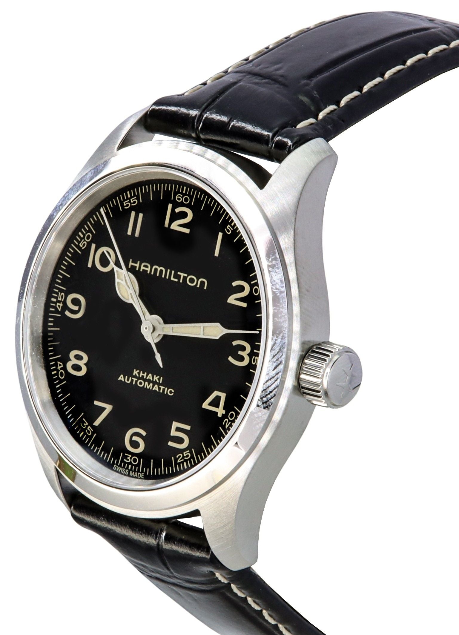 Hamilton Khaki Field Murph Leather Strap Black Dial Automatic H70405730 100M Men's Watch