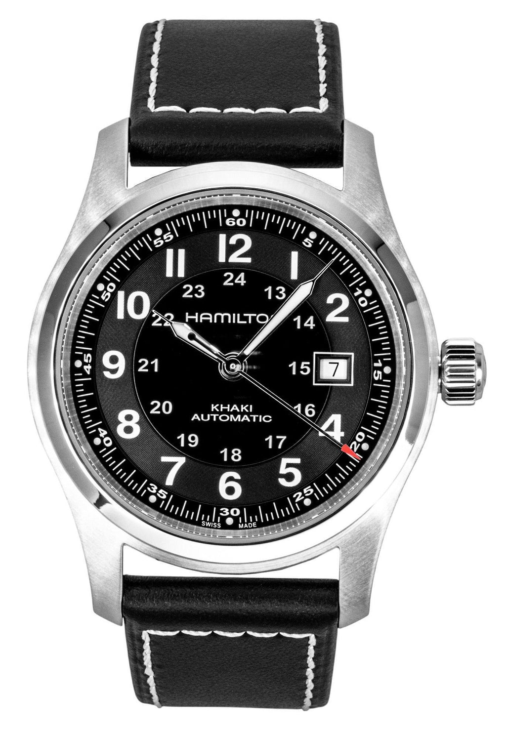 Hamilton Khaki Leather Strap Black Dial Automatic H70605733 100M Men's Watch