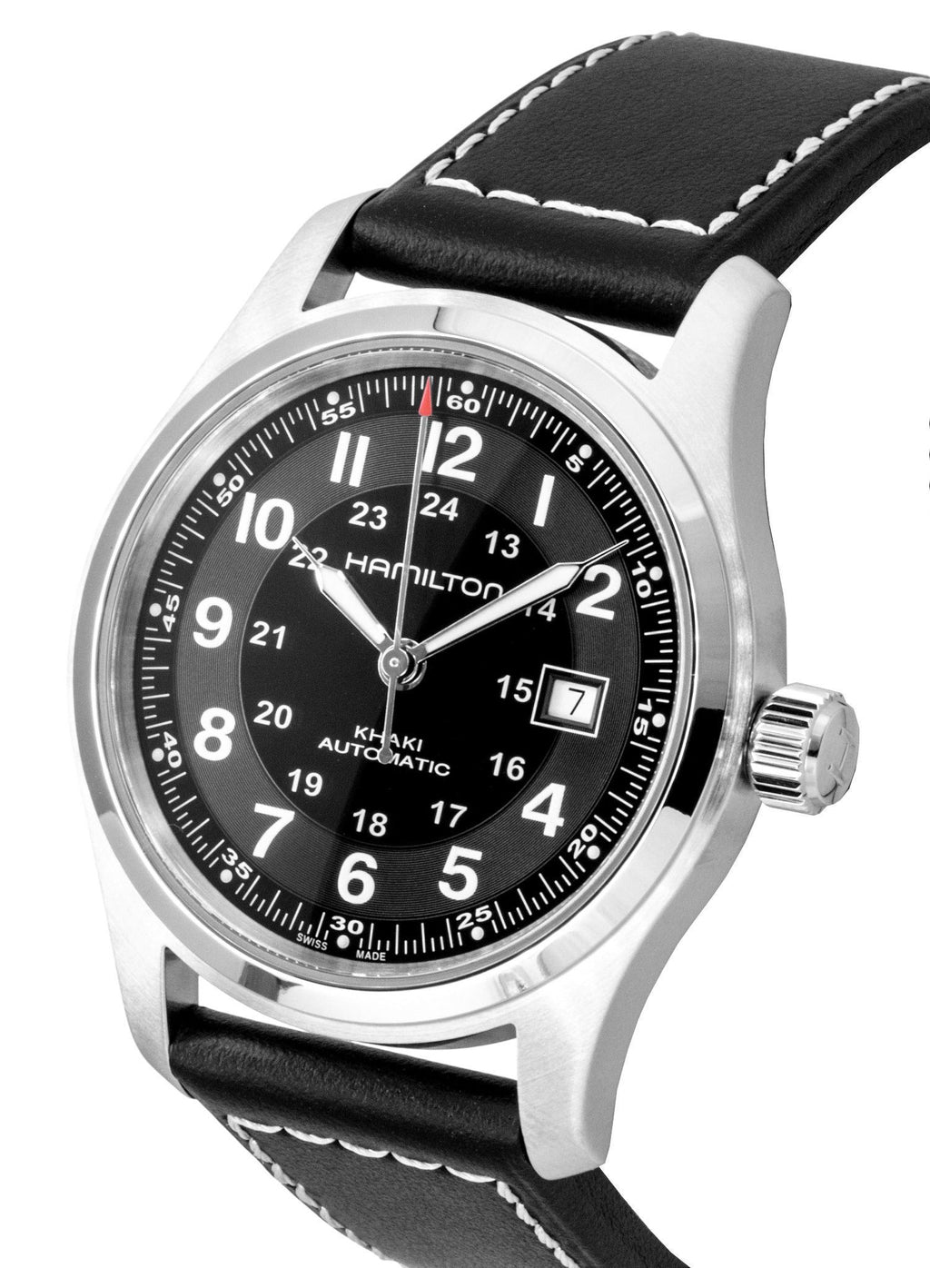 Hamilton Khaki Leather Strap Black Dial Automatic H70605733 100M Men's Watch