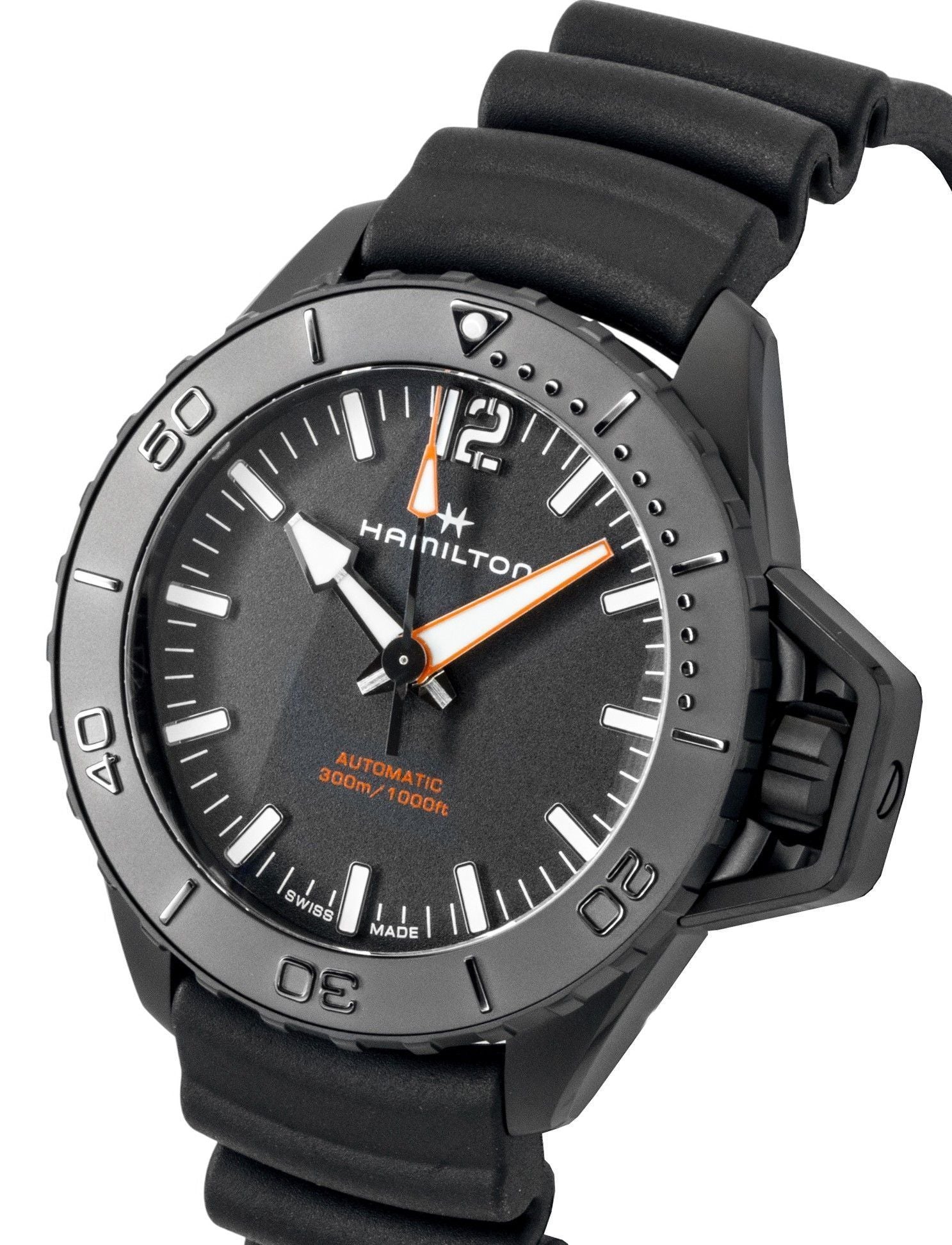 Hamilton Khaki Frogman Rubber Strap Black Dial Automatic Diver's H77855330 300M Men's Watch
