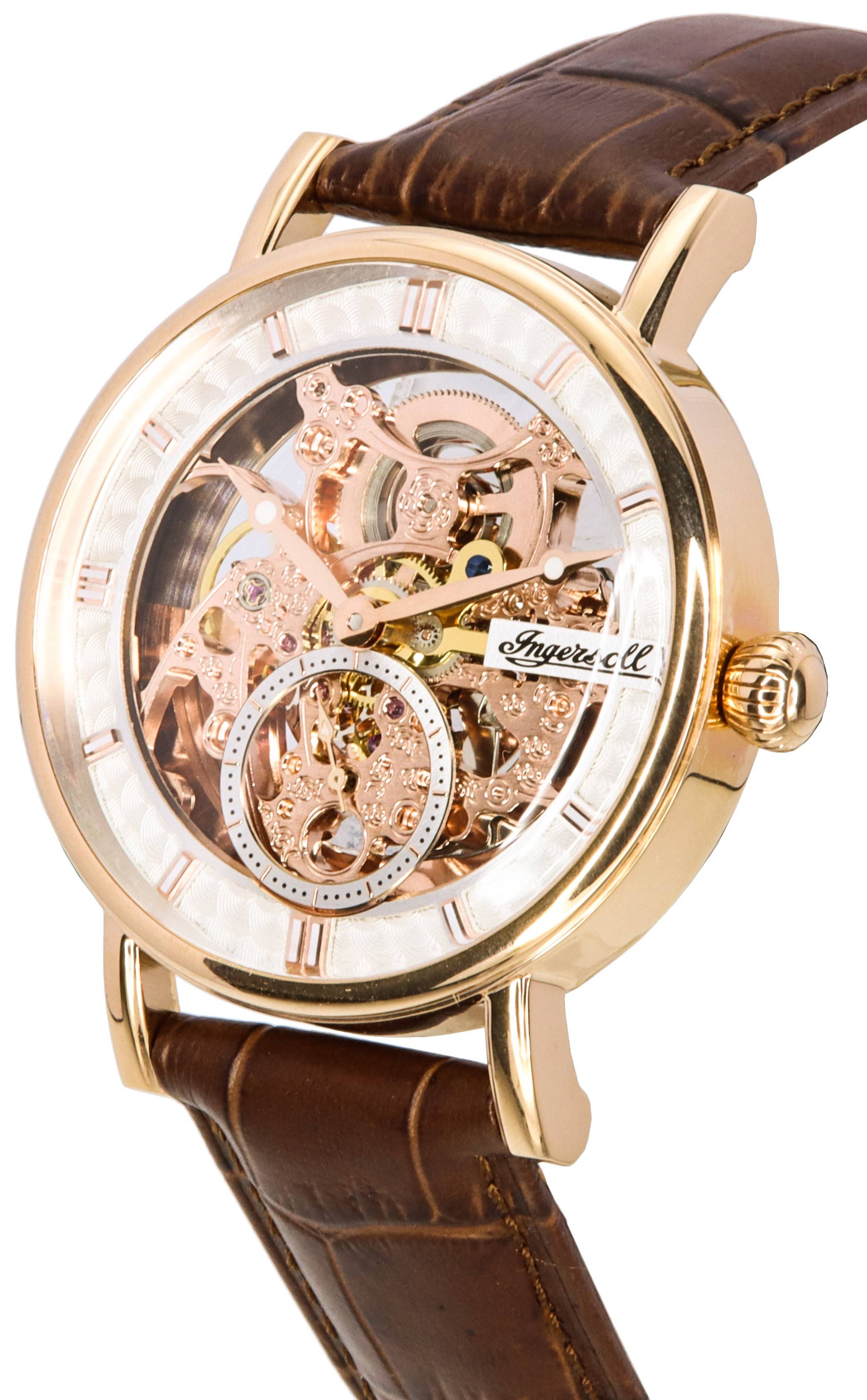 Ingersoll The Herald Leather Strap Rose Gold Skeleton Dial Automatic I00401B Men's Watch