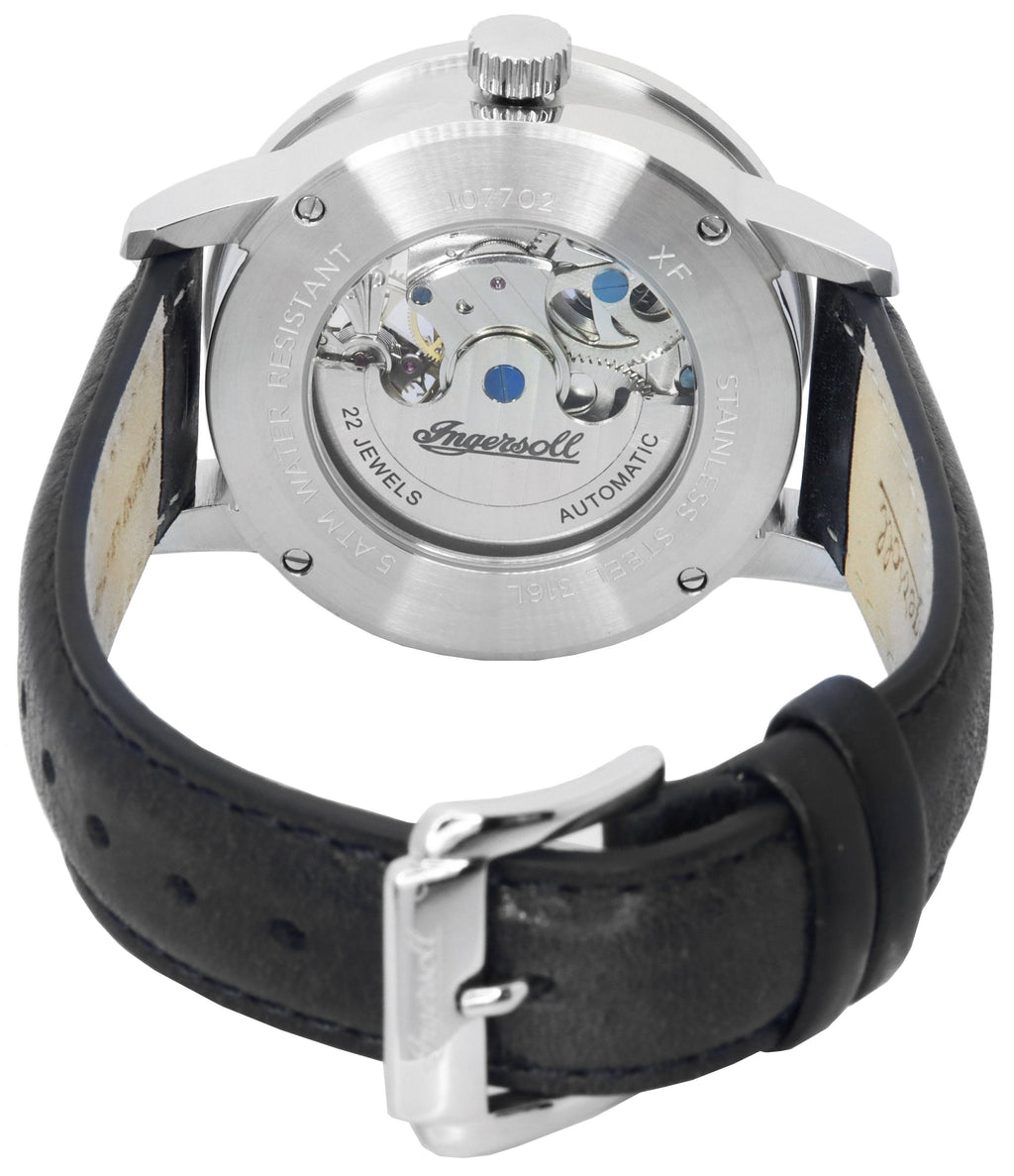Ingersoll The Jazz Sun and Moon Phase Leather Strap Skeleton Silver Dial Automatic I07701 Men's Watch