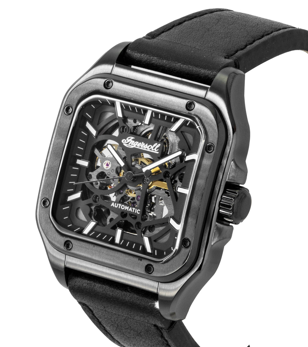Ingersoll The Ollie Leather Strap Black Skeleton Dial Automatic I14504 Men's Watch
