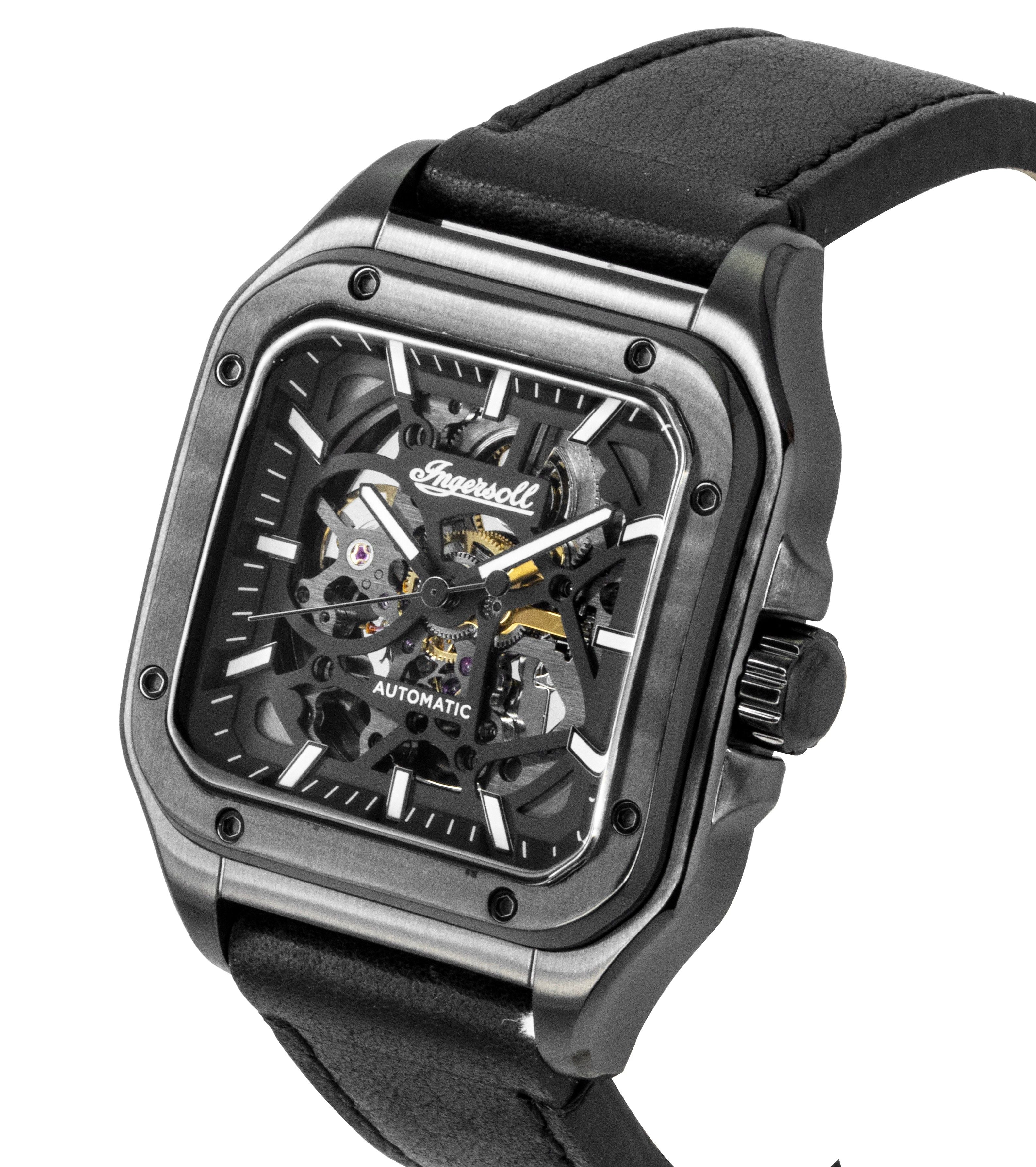 Ingersoll The Ollie Leather Strap Black Skeleton Dial Automatic I14504 Men's Watch