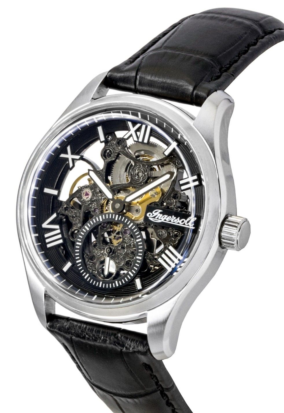 Ingersoll The Maverick Leather Strap Black Skeleton Dial Automatic I17401 Men's Watch