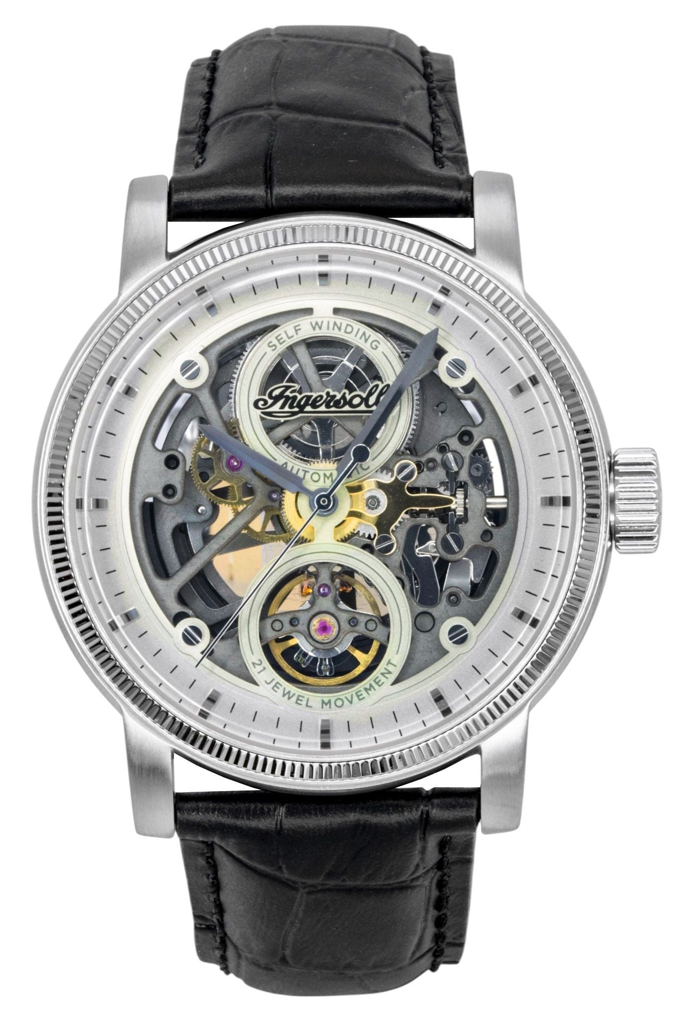 Ingersoll The Guy Leather Strap Grey Skeleton Dial Automatic I17501 Men's Watch