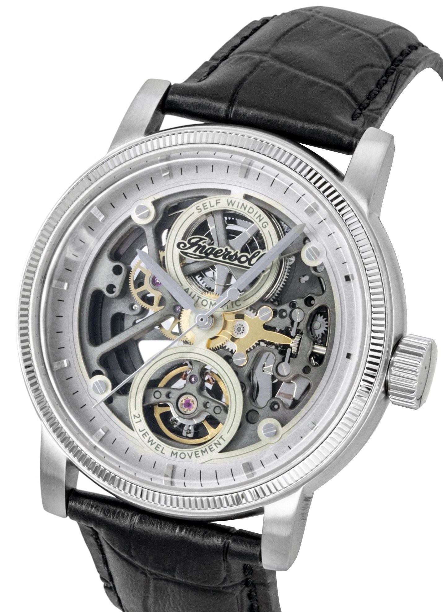 Ingersoll The Guy Leather Strap Grey Skeleton Dial Automatic I17501 Men's Watch