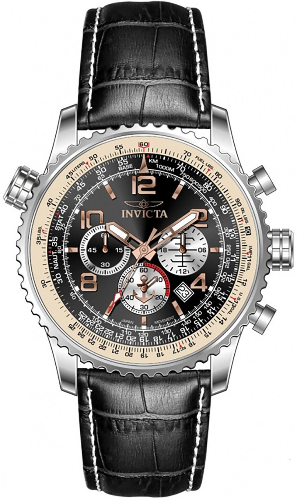 Invicta Ocean Voyage Chronograph Leather Strap Black Dial Quartz Diver's 47255 200M Men's Watch