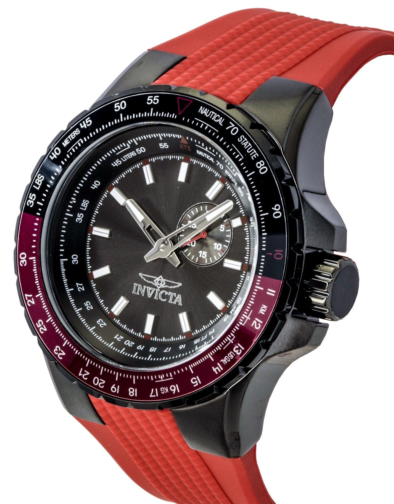 Invicta Aviator Red Silicone Strap Gunmetal Dial Quartz 49724 100M Men's Watch
