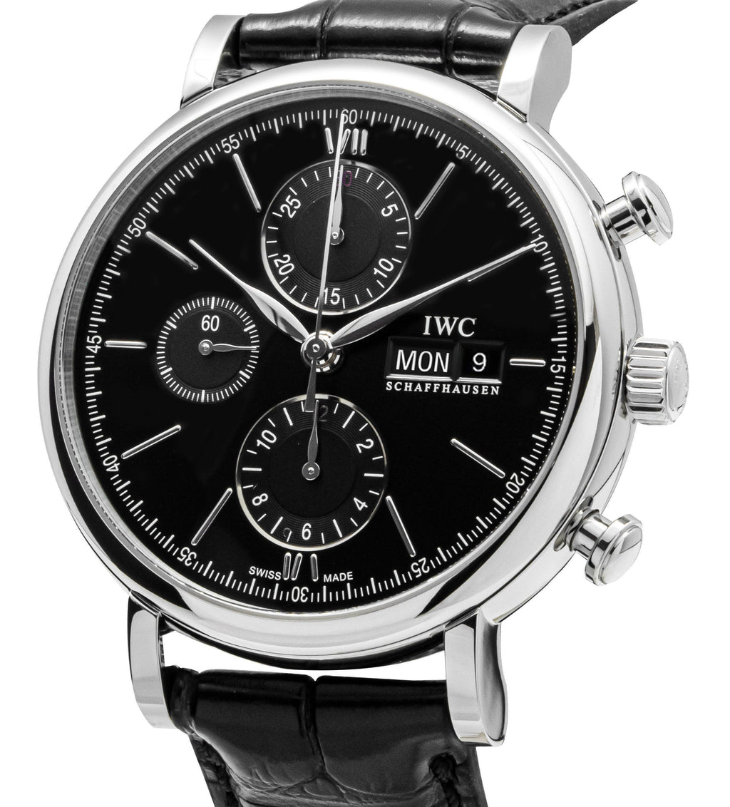 IWC Portofino Chronograph Leather Strap Black Dial Automatic IW391029 Men's Watch