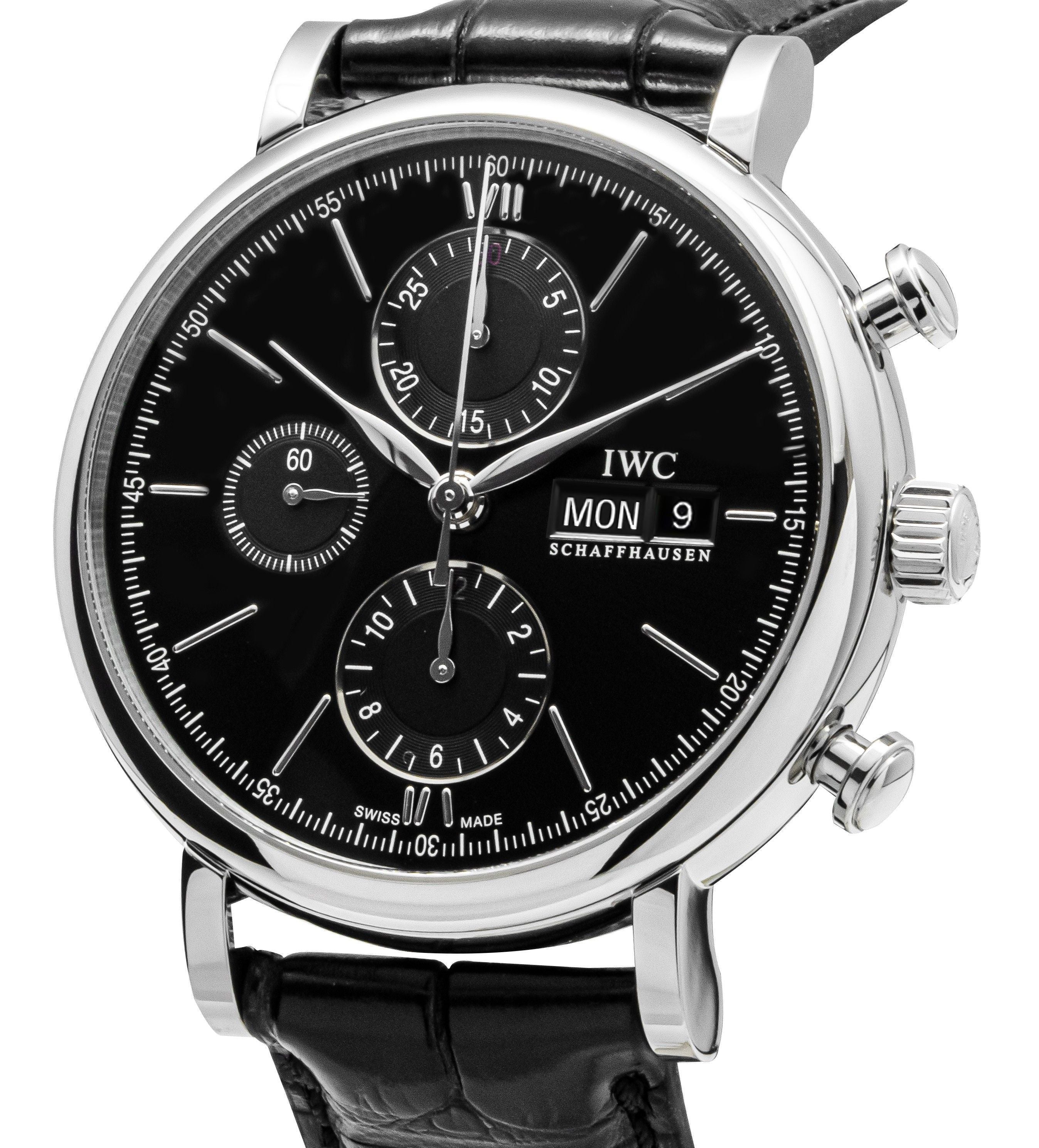 IWC Portofino Chronograph Leather Strap Black Dial Automatic IW391029 Men's Watch