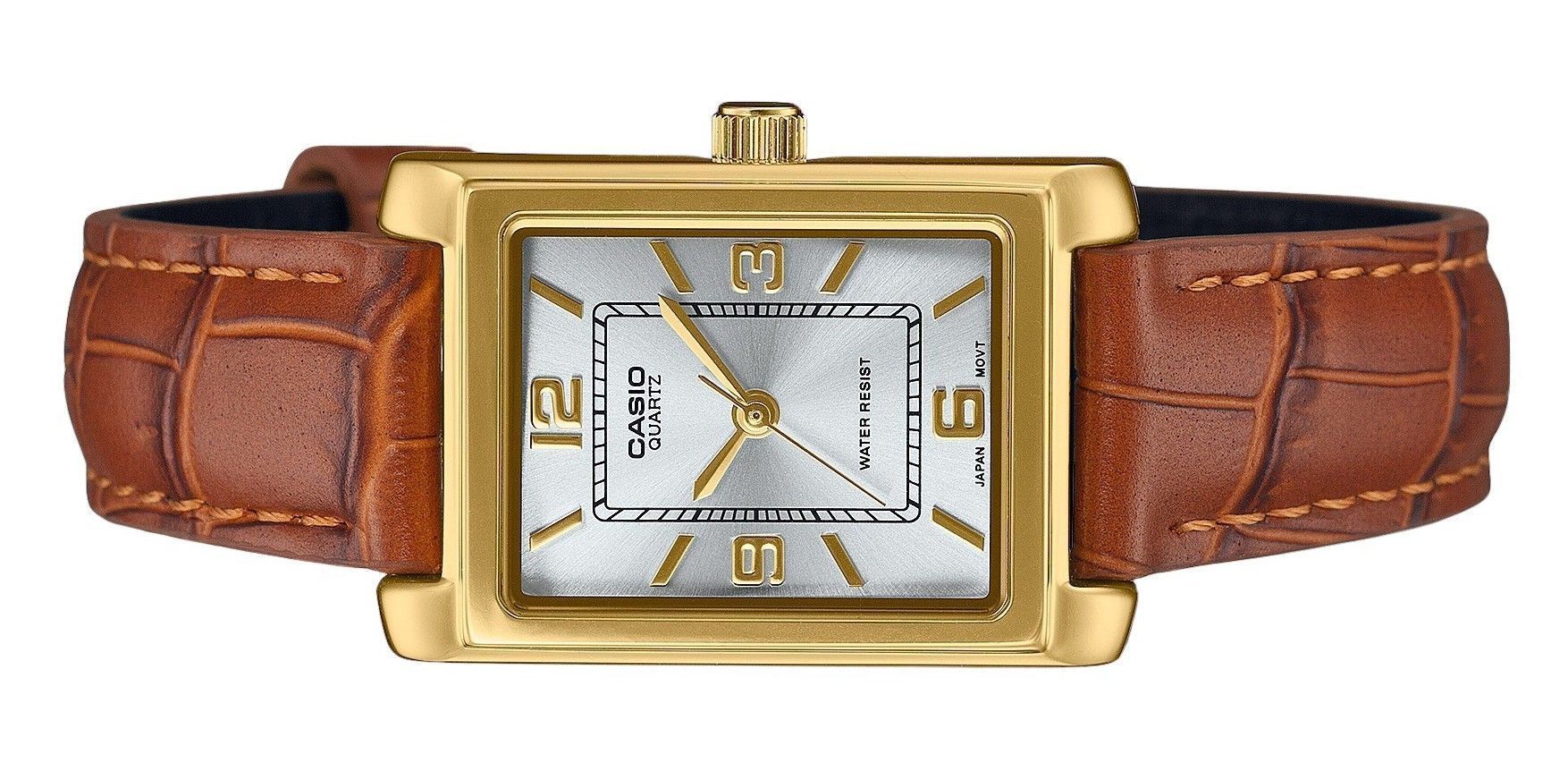 Casio Standard Analog Brown Leather Strap Silver Dial Quartz LTP-1234GLL-7A Women's Watch