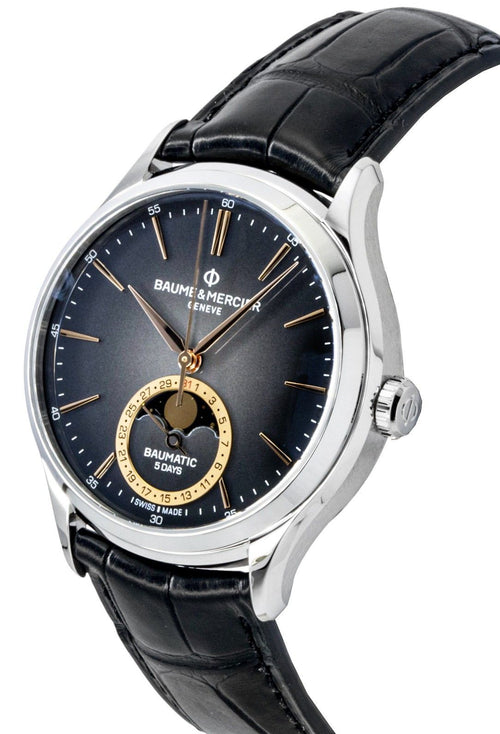 Baume & Mercier Clifton Leather Strap Moon phase Black Dial Automatic M0A10758 Men's Watch