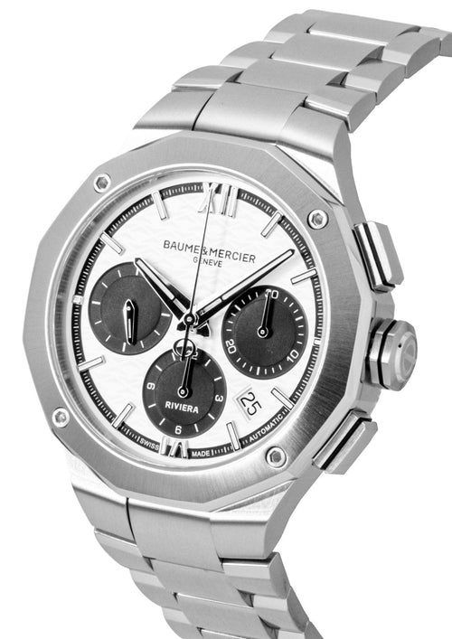 Baume & Mercier Riviera Chronograph Stainless Steel White Dial Automatic M0A10827 100M Men's Watch
