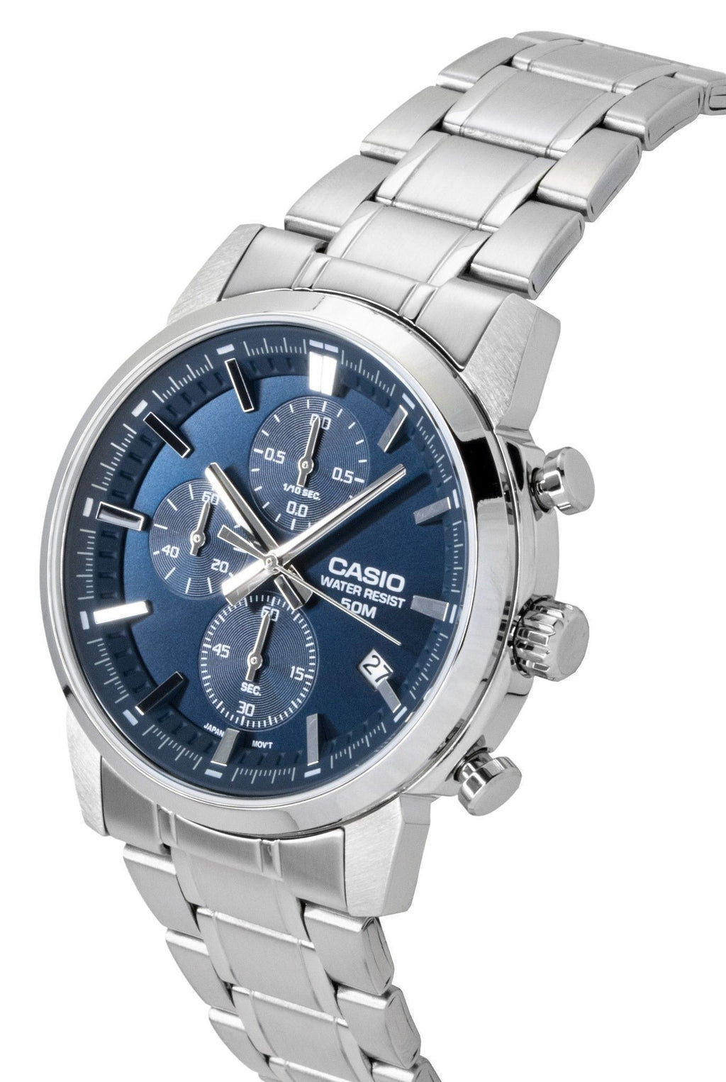 Casio Analog Chronograph Stainless Steel Blue Dial Quartz MTP-E510D-2A2V Men's Watch