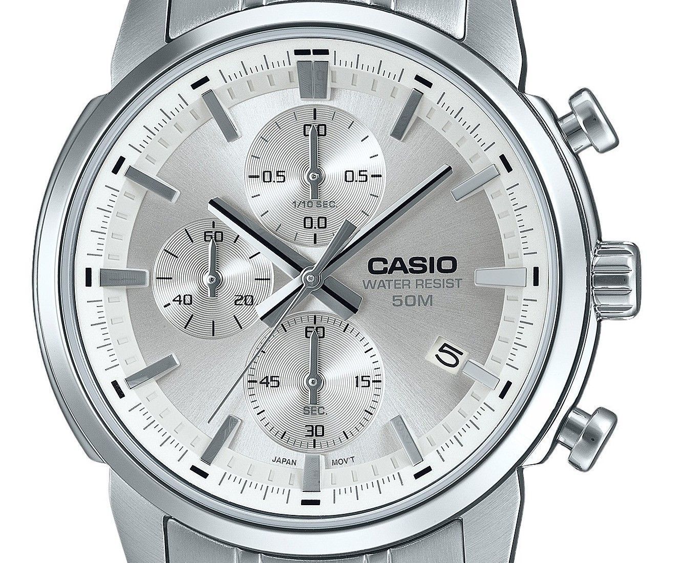 Casio Standard Analog Chronograph Stainless Steel Silver Dial Quartz MTP-E510D-7AV Men's Watch