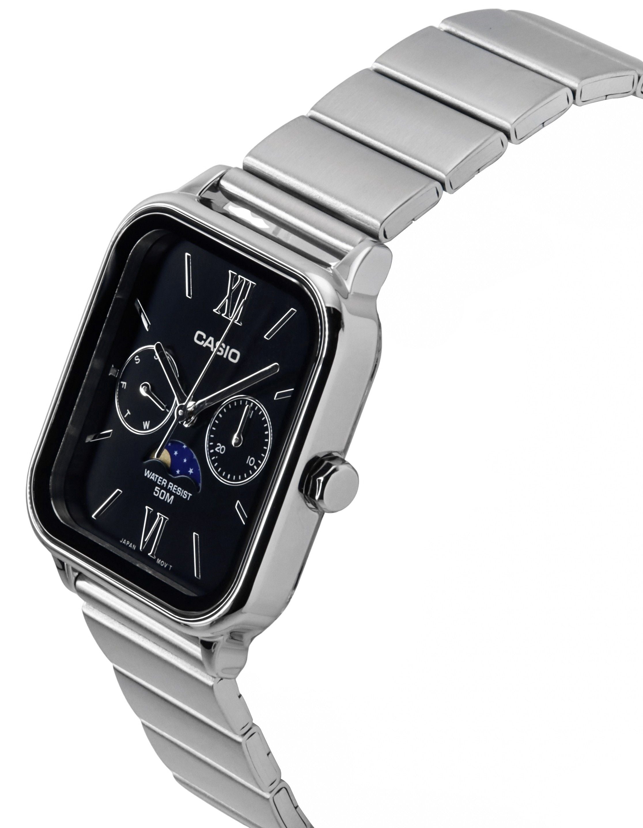 Casio Standard Analog Moon Phase Stainless Steel Black Dial Quartz MTP-M305D-1A2V Men's Watch