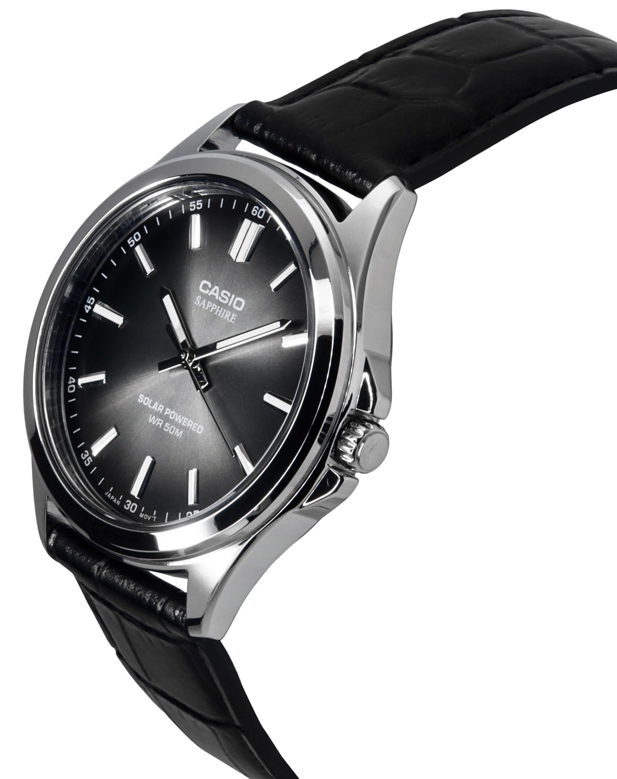 Casio Standard Analog Leather Strap Black Dial Solar MTS-RS100L-1AV Men's Watch