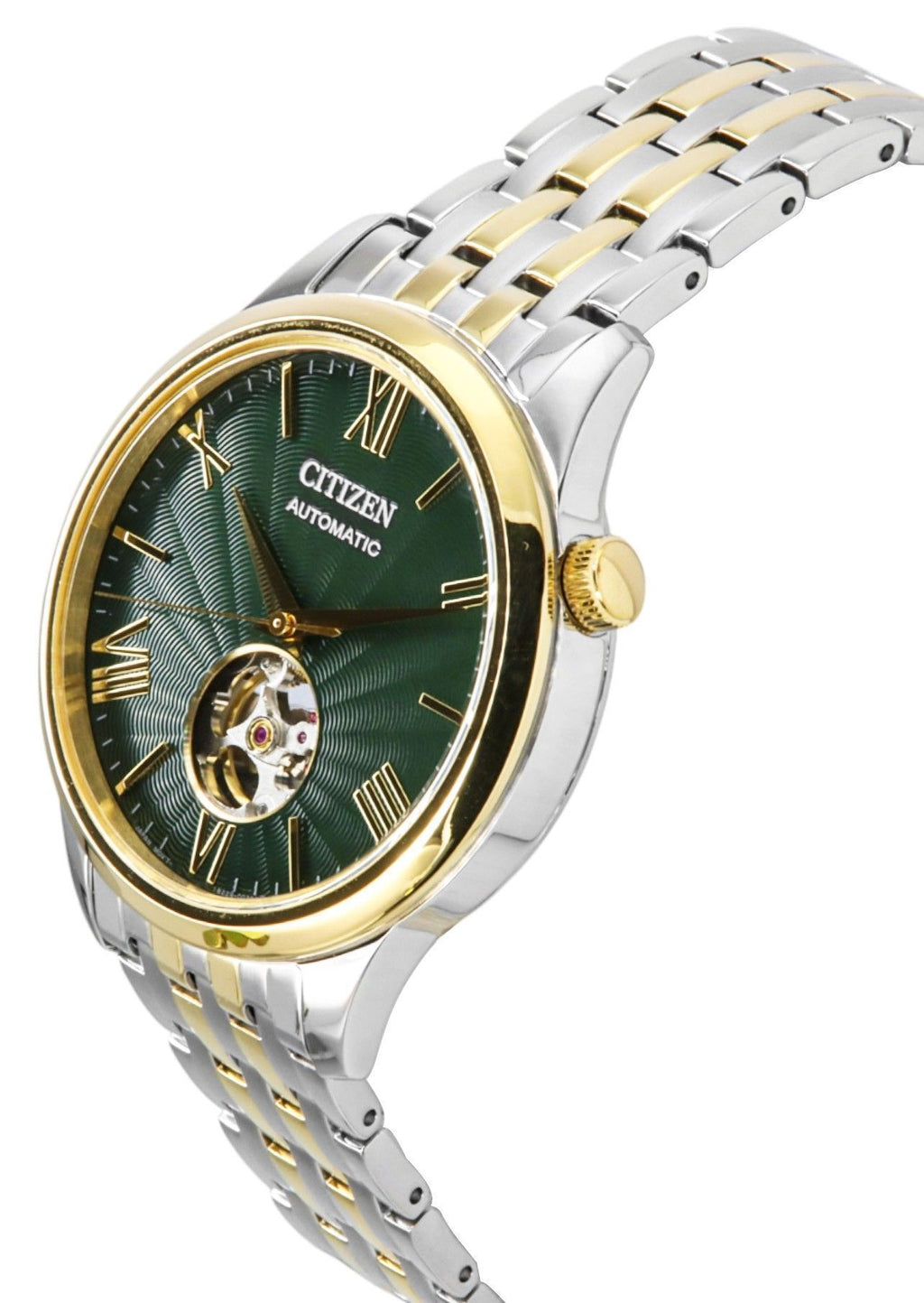 Citizen Two Tone Stainless Steel Open Heart Green Dial Automatic NH9134-83X Men's Watch