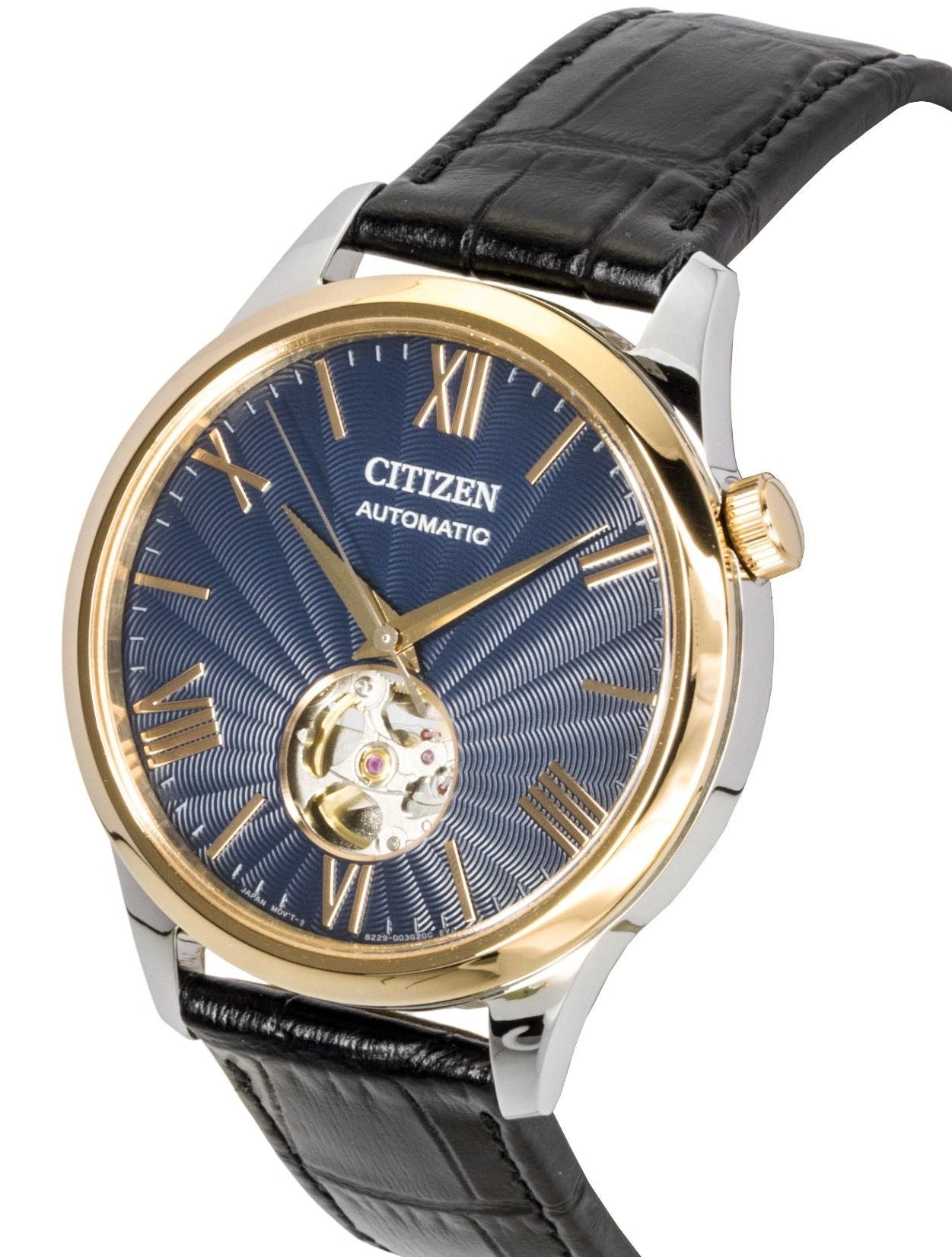 Citizen Leather Strap Open Heart Blue Dial Automatic NH9136-02L Men's Watch