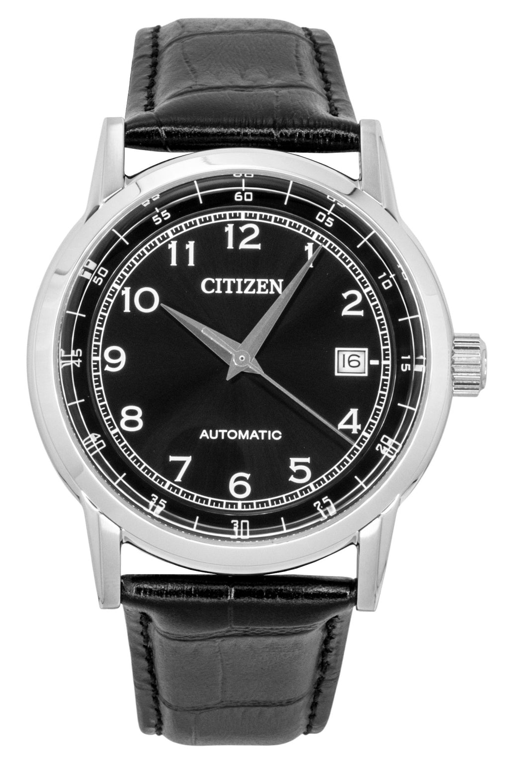 Citizen Calf Leather Strap Black Dial Automatic NJ0210-05E Men's Watch