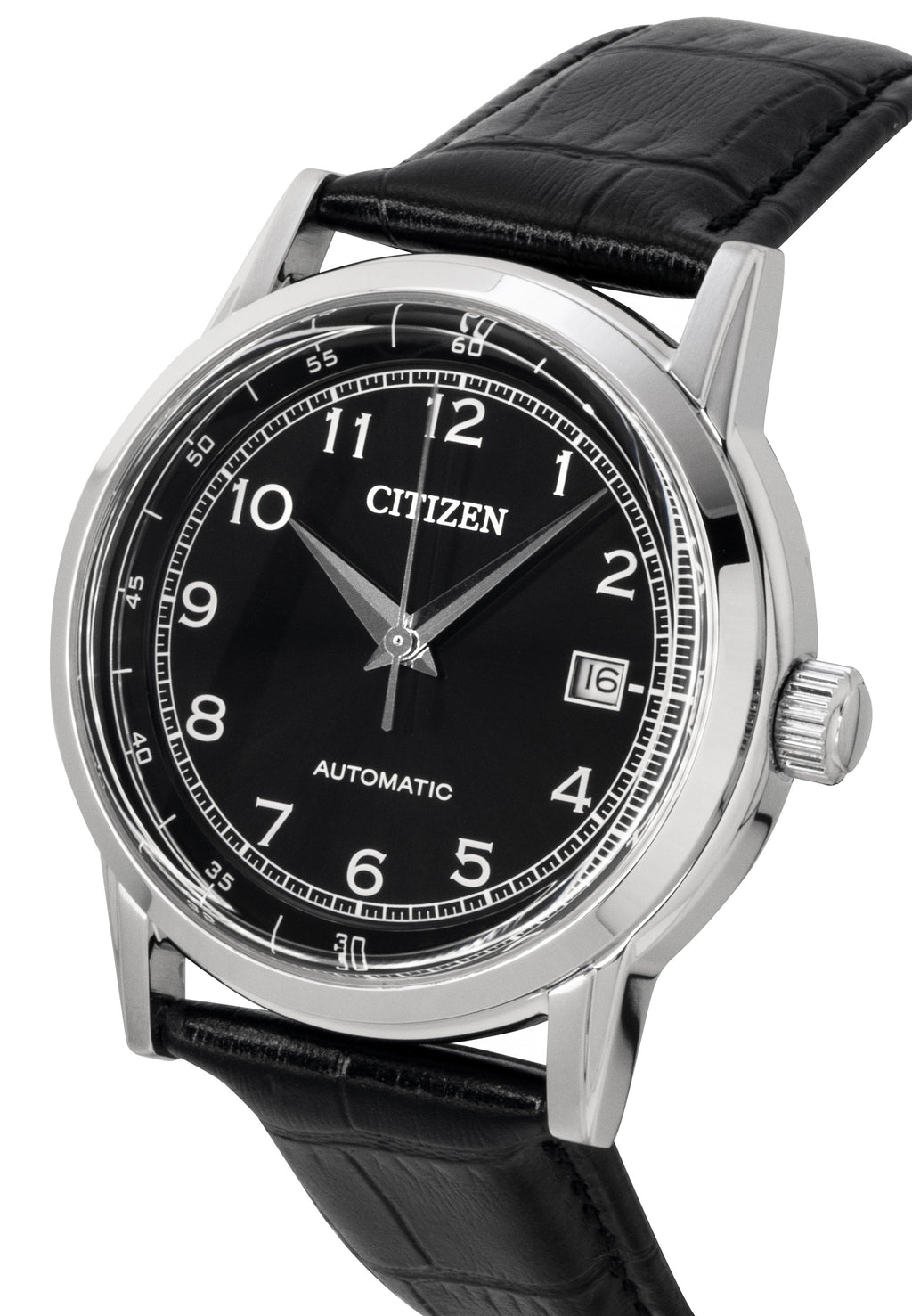 Citizen Calf Leather Strap Black Dial Automatic NJ0210-05E Men's Watch