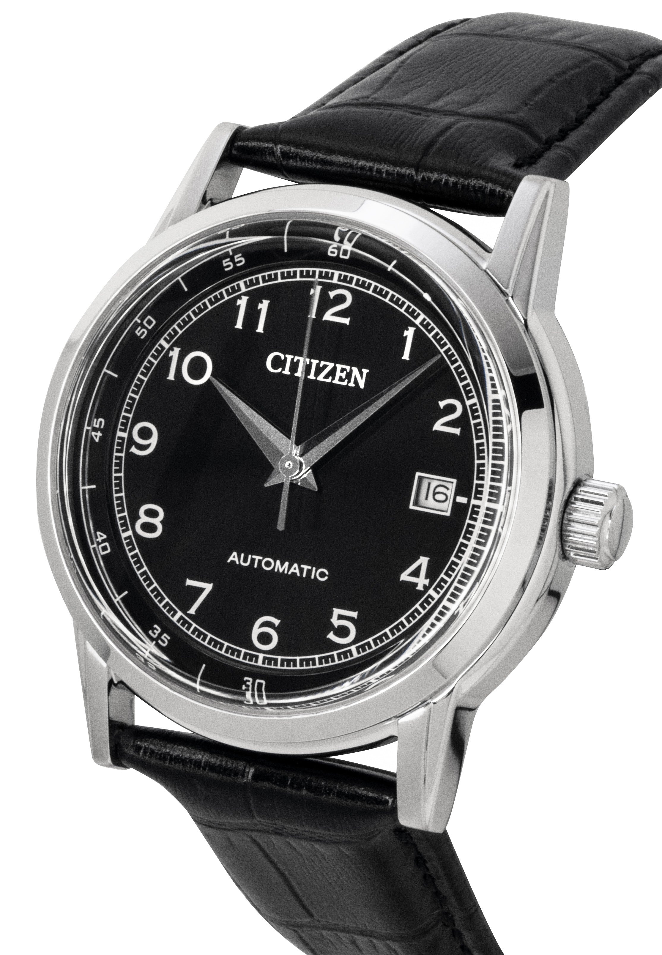 Citizen Calf Leather Strap Black Dial Automatic NJ0210-05E Men's Watch