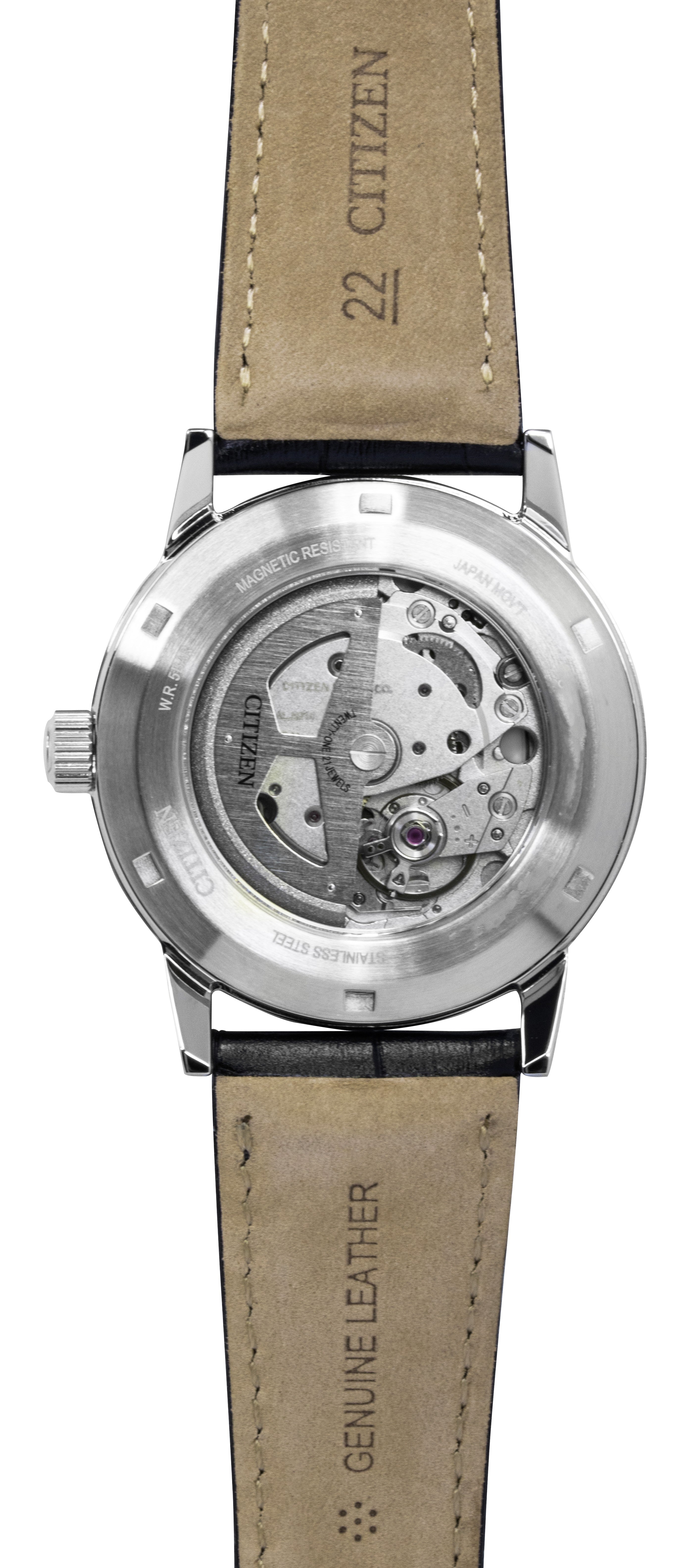 Citizen Calf Leather Strap Black Dial Automatic NJ0210-05E Men's Watch