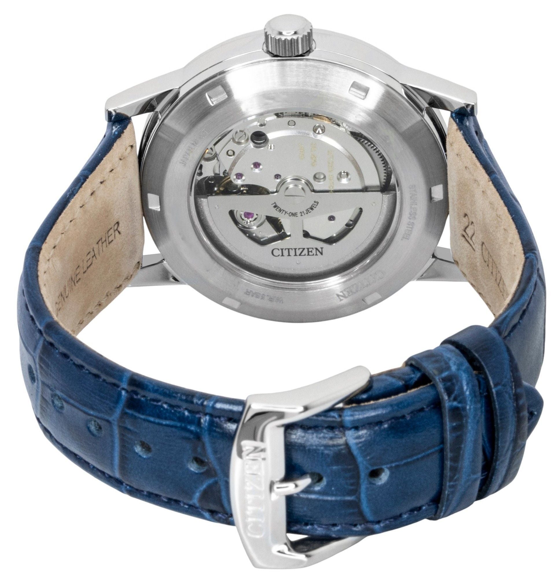 Citizen Leather Strap Blue Dial Automatic NJ0210-13L Men's Watch