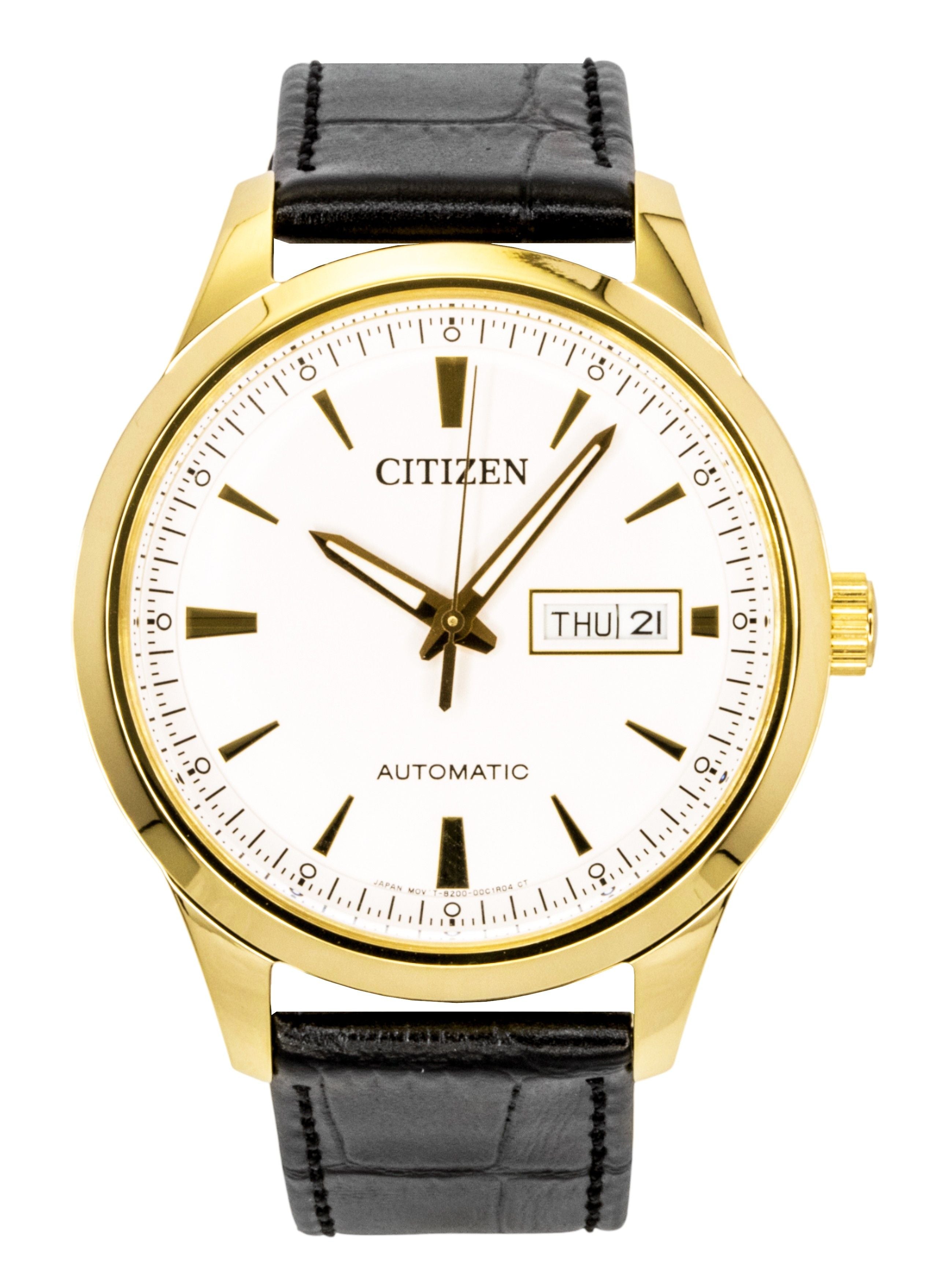 Citizen Leather Strap White Dial Automatic NY4059-09A Men's Watch