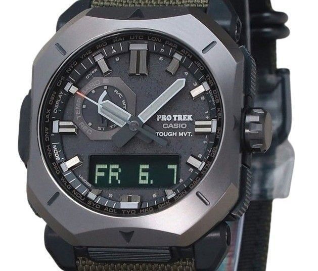 Casio ProTrek Analog Digital Green Cordura Cloth Strap Grey Dial Tough Solar PRW-6900YB-3 100M Men's Watch