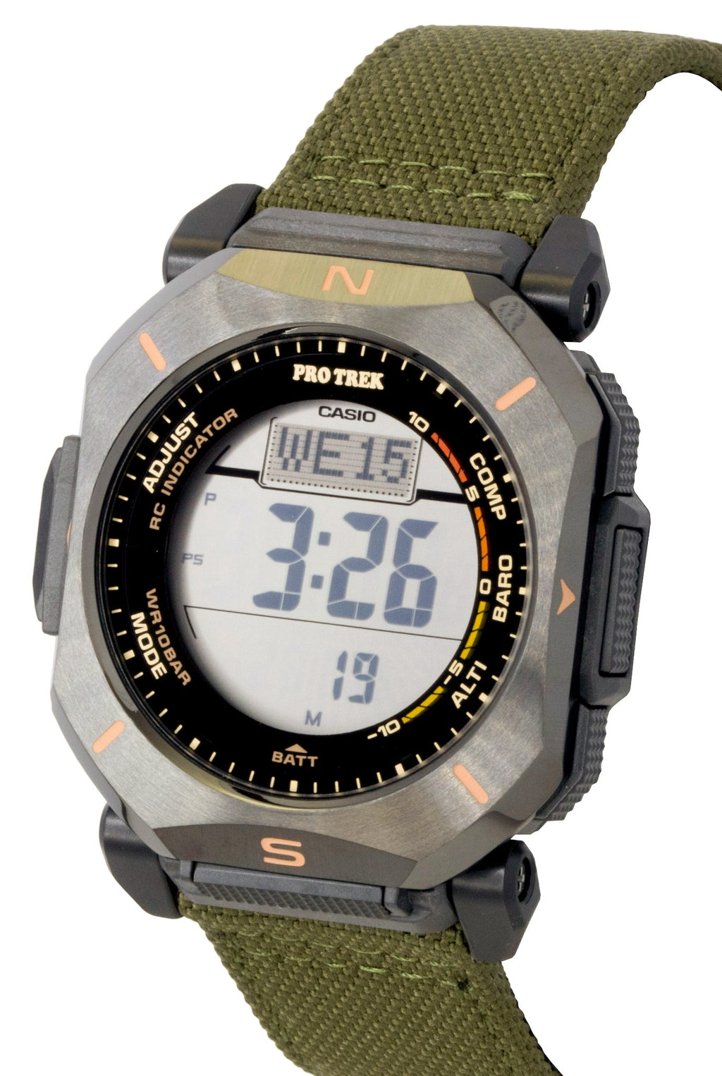Casio Pro Trek Digital Green Cloth Strap Solar PRW-69YB-3 100M Men's Watch