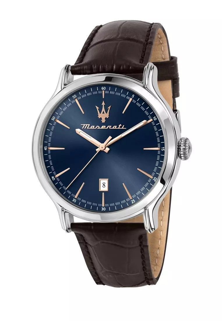 Maserati Epoca Leather Strap Blue Sunray Dial Quartz R8851118016 100M Men's Watch