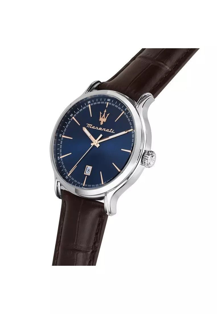Maserati Epoca Leather Strap Blue Sunray Dial Quartz R8851118016 100M Men's Watch